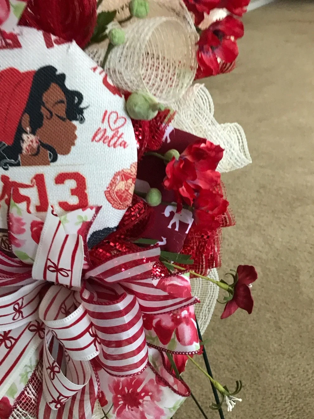 Delta Sorority Red Floral Ribbon Decorative Wreath